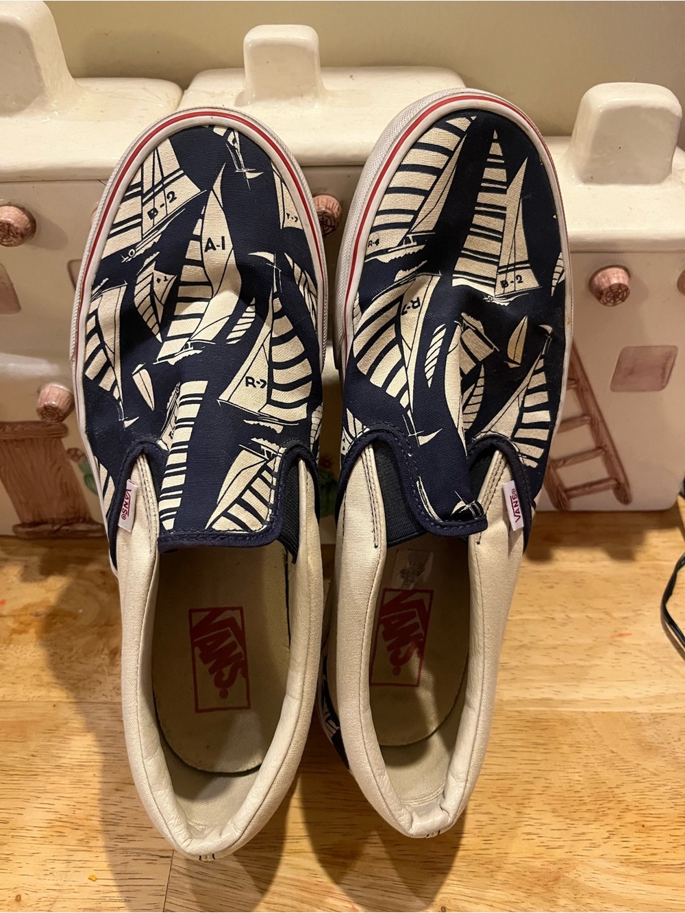 J Crew X Classic VANS mens 10 womens 11.5/slip on sailboats nautical shoes RARE